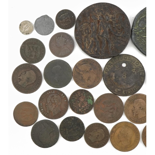 1555 - Collection of antique and later foreign coinage, predominantly French and various medallions includi... 