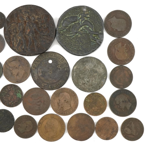 1555 - Collection of antique and later foreign coinage, predominantly French and various medallions includi... 