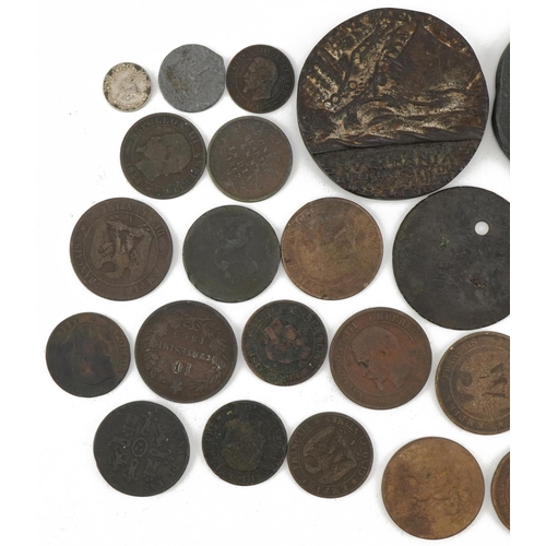 1555 - Collection of antique and later foreign coinage, predominantly French and various medallions includi... 