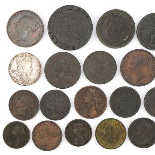 1556 - George III and later British coinage and tokens and an Edward VII silver coronation medal, including... 