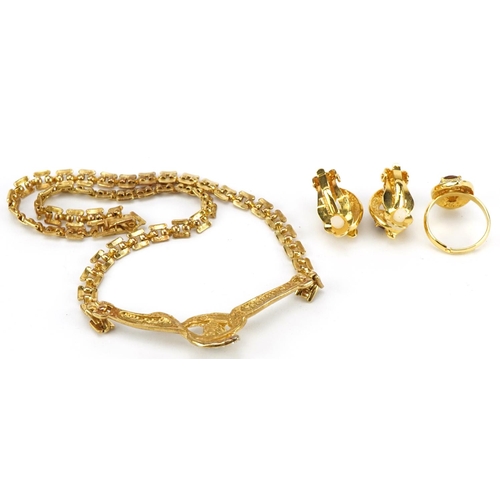 3599 - Vintage French jewellery suite comprising necklace, ring and earrings housed in a BR De Cloude de be... 