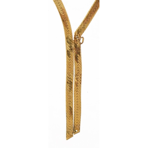 3586 - 9ct gold snake link with tassel necklace, 40cm in length, 3.4g