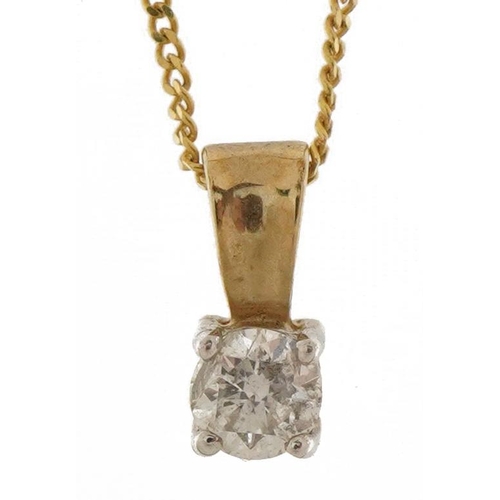 3565 - 9ct gold diamond solitaire pendant on a 9ct gold necklace, the diamond approximately 0.15 carat, the... 