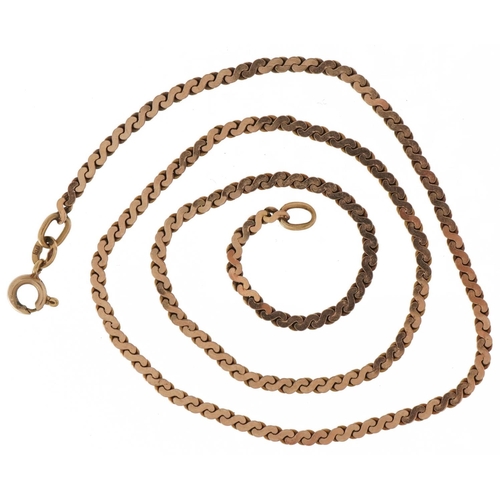 3398 - 9ct rose gold S link necklace, 40cm in length, 6.2g