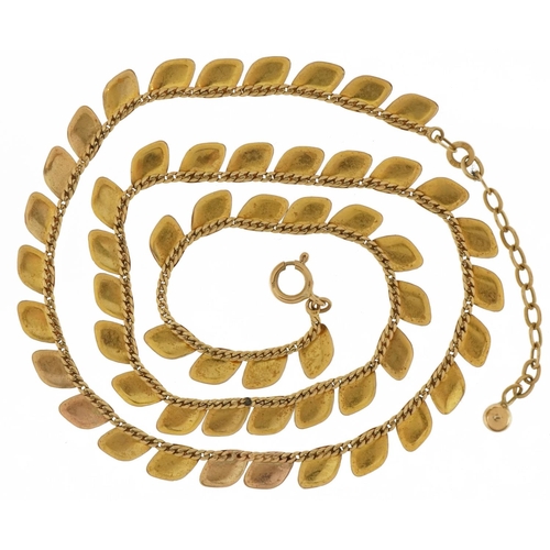 3074 - Modernist 9ct gold necklace, 42cm in length, 10.0g