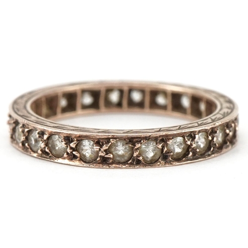 3498 - 9ct gold white spinel eternity ring, size M, 2.5g