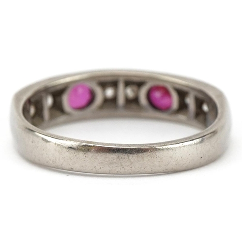 3489 - 18ct white gold ruby and diamond eight stone half eternity ring, each diamond approximately 2.0mm in... 