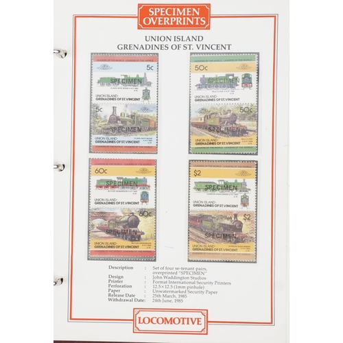 1703 - Collection of railway specimen stamps arranged in an album