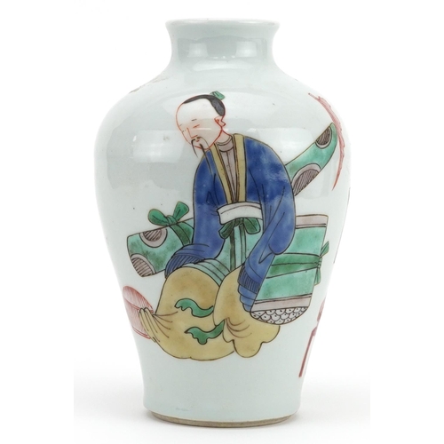 726 - Chinese porcelain baluster vase hand painted in the famille verte palette with a scholar, 20cm high