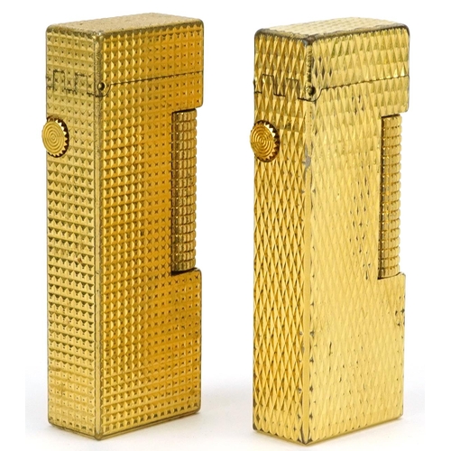 619 - Two Dunhill gold plated pocket lighters with engine turned bodies