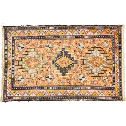 2186 - Rectangular Turkish rug with allover geometric and animal design, 200cm x 114cm