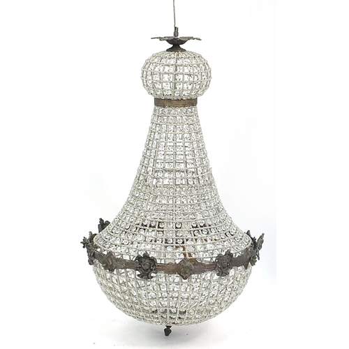 2202 - Large ornate chandelier with bronzed metal mounts, 90cm high