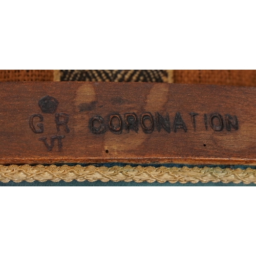 2137 - George VI limed oak coronation stool, impressed marks to the underside, 49cm H x 47cm W x 31.5cm D