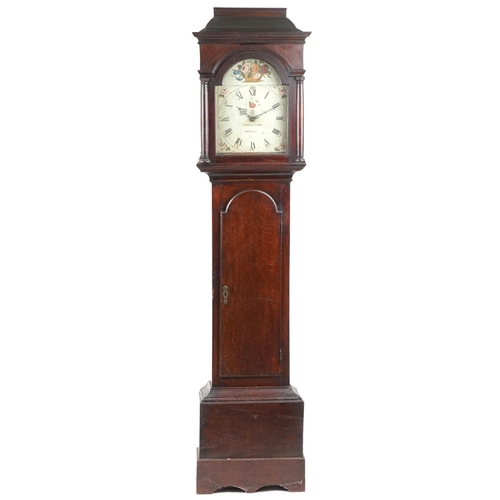 2123 - 19th century oak cased grandfather clock with painted dial having Roman and Arabic numerals, inscrib... 