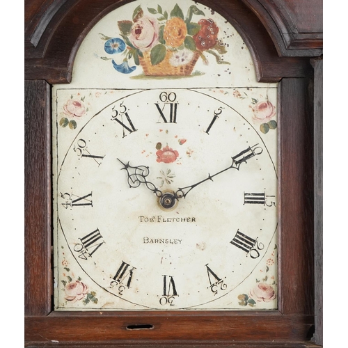 2123 - 19th century oak cased grandfather clock with painted dial having Roman and Arabic numerals, inscrib... 