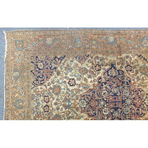 2197 - Rectangular beige and blue ground rug having an all over floral design, 205cm x 143cm