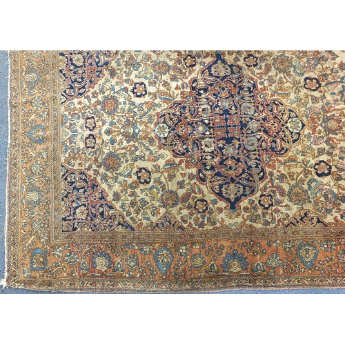 2197 - Rectangular beige and blue ground rug having an all over floral design, 205cm x 143cm