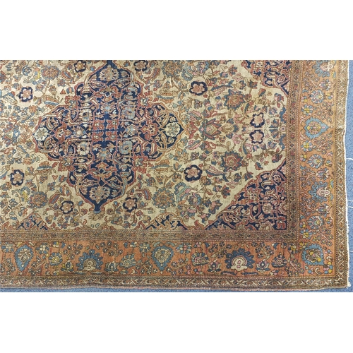 2197 - Rectangular beige and blue ground rug having an all over floral design, 205cm x 143cm