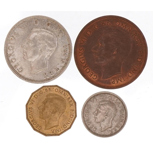 1576 - Four George VI 1937 coins comprising one penny, two shillings, threepence and sixpence