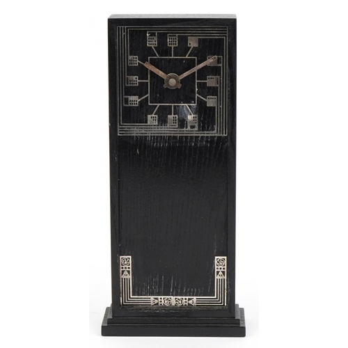 2376 - Art Nouveau style ebonised mantle clock in the manner of Charles Rennie Mackintosh with applied whit... 