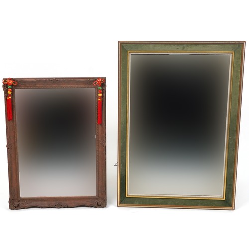 2176 - Two ornate rectangular wall mirrors including one with bevelled glass and green baize slip, the larg... 