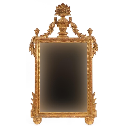 2175 - 19th century gesso pier mirror with urn crest and swags, 82.5cm x 48cm