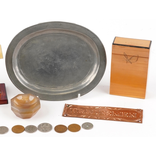 2364 - Antique and later sundry items including agate dish, faux tortoiseshell vanity set on stand, silver ... 