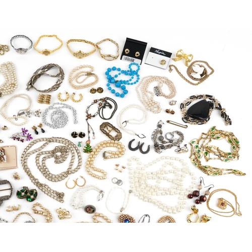 3733 - Vintage and later costume jewellery including brooches, crystal necklace, buckles and wristwatches