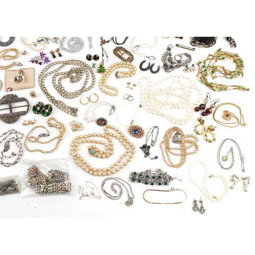 3733 - Vintage and later costume jewellery including brooches, crystal necklace, buckles and wristwatches