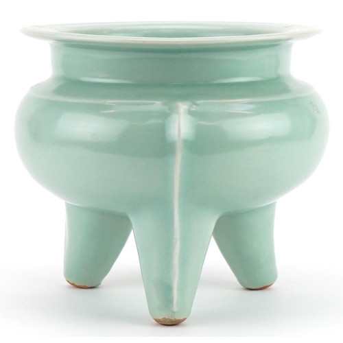 2341 - Unusually large Chinese lobed tripod censer having a celadon glaze, 19cm high x 29cm in diameter