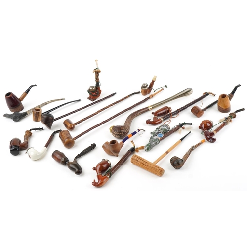 1322 - Collection of predominantly European tobacco smoking pipes including briar, European briar, Missouri... 