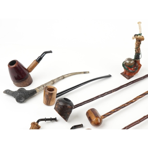 1322 - Collection of predominantly European tobacco smoking pipes including briar, European briar, Missouri... 