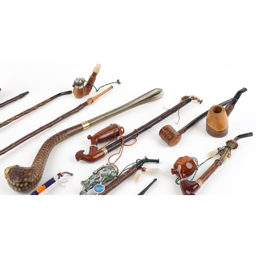 1322 - Collection of predominantly European tobacco smoking pipes including briar, European briar, Missouri... 