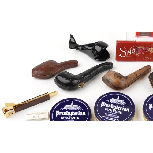 1308 - Vintage and later smoking accessories including Dunhill pipe reamer, Meerschaum pipe cases, pipe sta... 