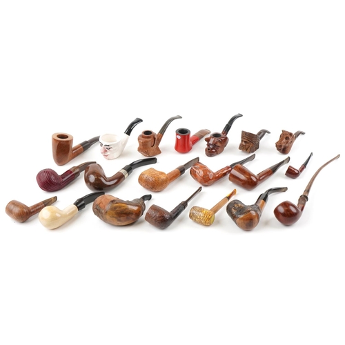 1284 - Twenty vintage tobacco smoking pipes, some briar examples, including figural and animal carved bowls... 