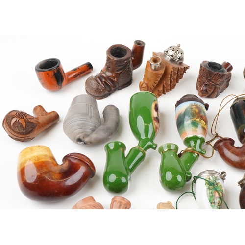 1309 - Collection of 19th century and later tobacco smoking pipe bowls including block Meerschaum, briar an... 