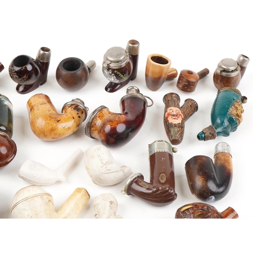 1309 - Collection of 19th century and later tobacco smoking pipe bowls including block Meerschaum, briar an... 