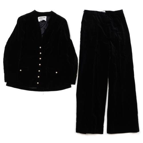 1100 - Vintage Jaeger black velvet trouser suit, size 12-14