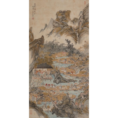 314 - Manner of Huang Shanshou - River landscape applied in the Tang Yin style, Chinese ink and watercolou... 