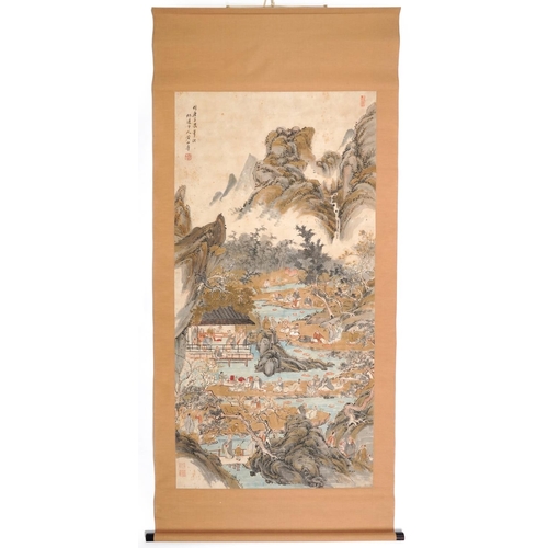 314 - Manner of Huang Shanshou - River landscape applied in the Tang Yin style, Chinese ink and watercolou... 