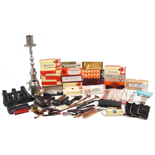 1332 - Collection of vintage and later smoking accessories including pipe cases and pipe stands