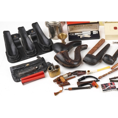 1332 - Collection of vintage and later smoking accessories including pipe cases and pipe stands