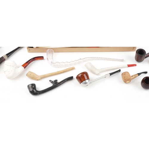 1313 - Tobacco smoking pipes including three terracotta Whole Dam Family, Meerschaum, glass and Falcon