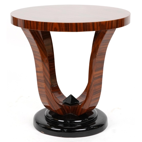 2111 - Art Deco style rosewood effect circular coffee table, 59cm high x 59cm in diameter