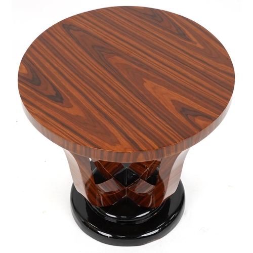 2111 - Art Deco style rosewood effect circular coffee table, 59cm high x 59cm in diameter