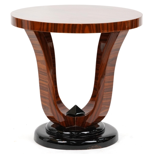 2111 - Art Deco style rosewood effect circular coffee table, 59cm high x 59cm in diameter