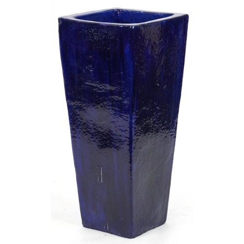 2231 - Large garden ceramic tapering planter having a purple glaze, 89.5cm high