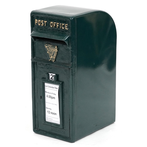 2114 - Guinness design green painted postbox, 57.5cm H x 24cm W x 38cm D