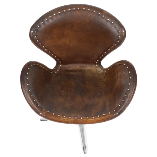 2016 - Timothy Oulton aviation interest Devon Spitfire swivel chair with brown leather upholstery, 90cm hig... 