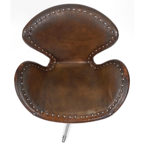 2015 - Timothy Oulton aviation interest Devon Spitfire swivel chair with brown leather upholstery, 90cm hig... 